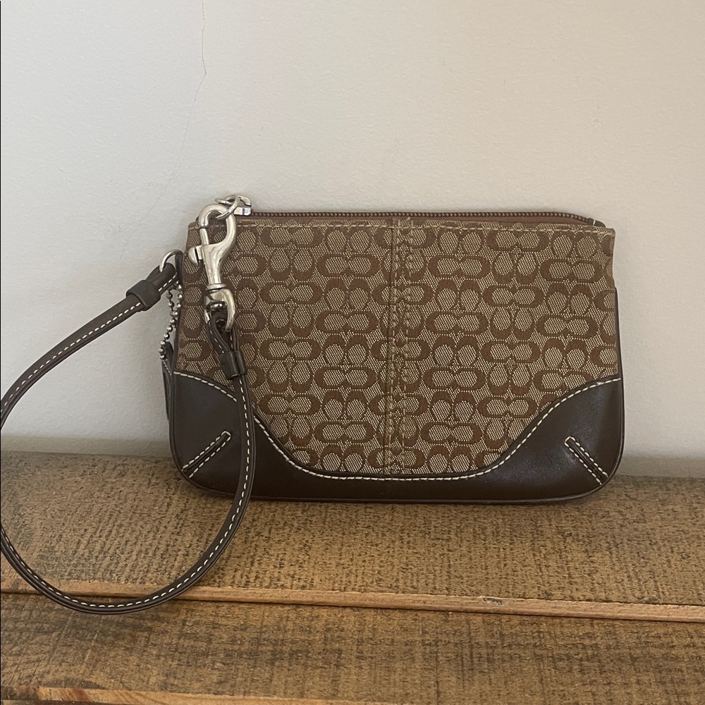 Coach Brown Signature Pattern Wristlet